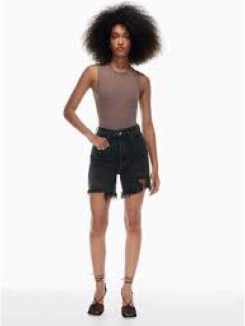 Agolde Stella Black Distressed High-Waist Denim Shorts 23